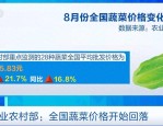 8 月全国菜篮子指数上涨，蔬菜价格 9 周后首次下跌