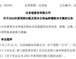 比亚迪2024年度利润分配方案：每10股派39.74元现金红利并送转20股